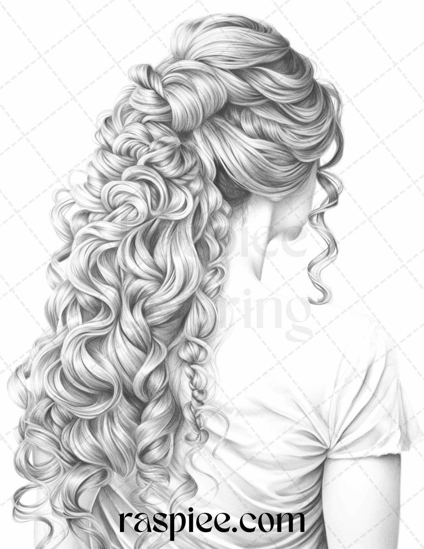 43 Beautiful Hairstyles Grayscale Coloring Pages Printable for Adults, PDF File Instant Download