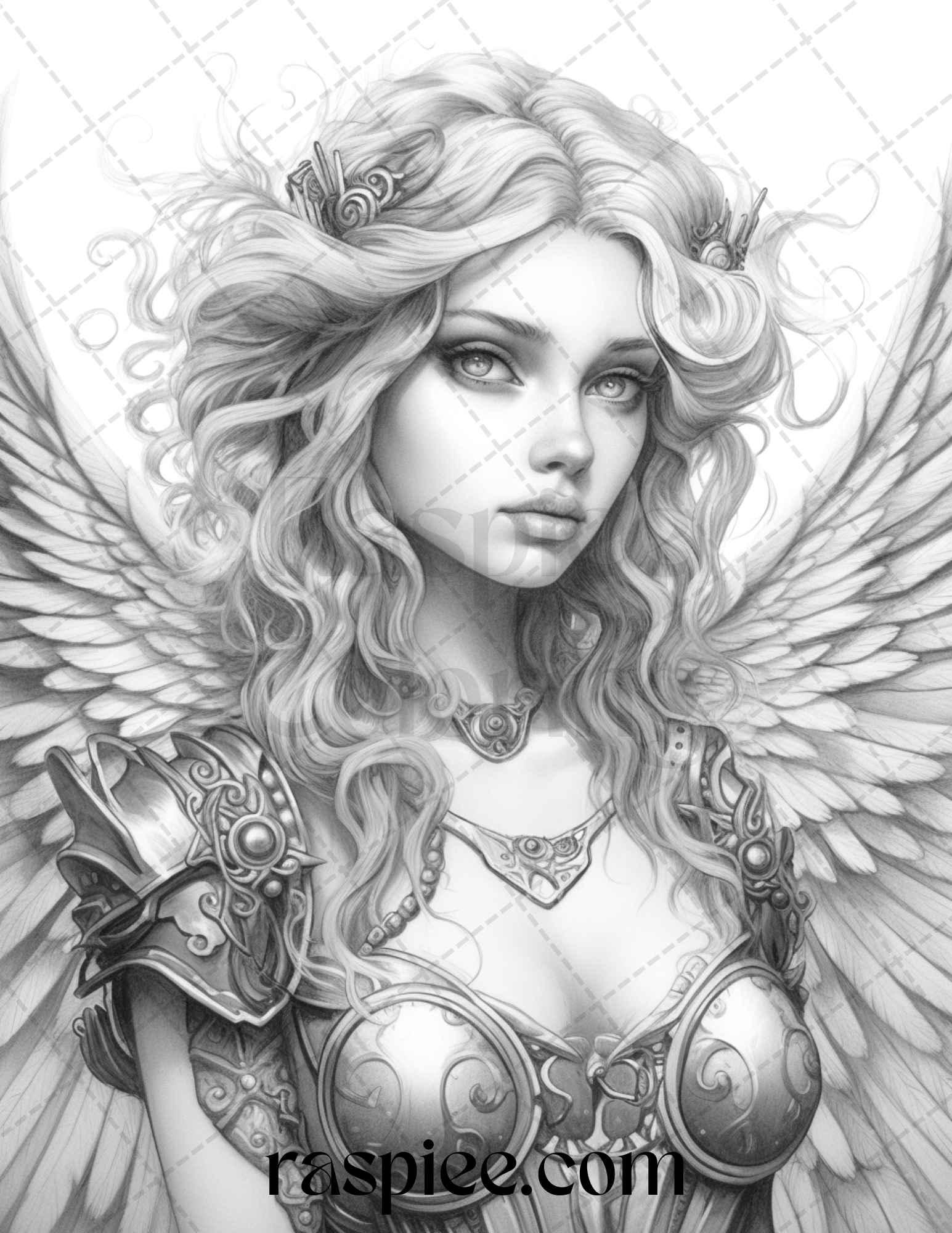 42 Enchanting Angels Grayscale Coloring Pages Printable for Adults, PDF File Instant Download