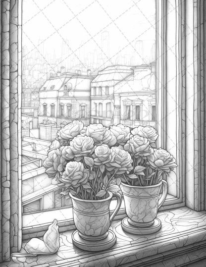 40 Captivating Roses Grayscale Coloring Pages Printable for Adults, PDF File Instant Download