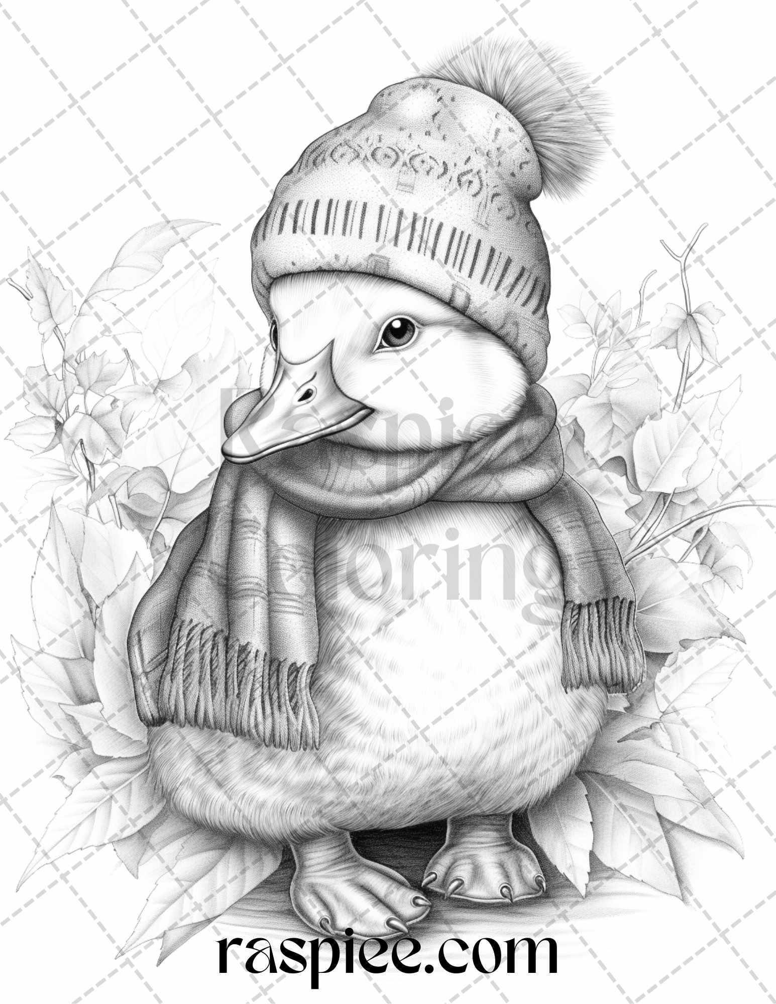 40 Cute Fall Animals Grayscale Coloring Pages Printable for Adults and Kids, PDF File Instant Download