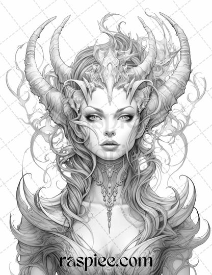 40 Dark Evil Fairy Grayscale Coloring Pages Printable for Adults, PDF File Instant Download