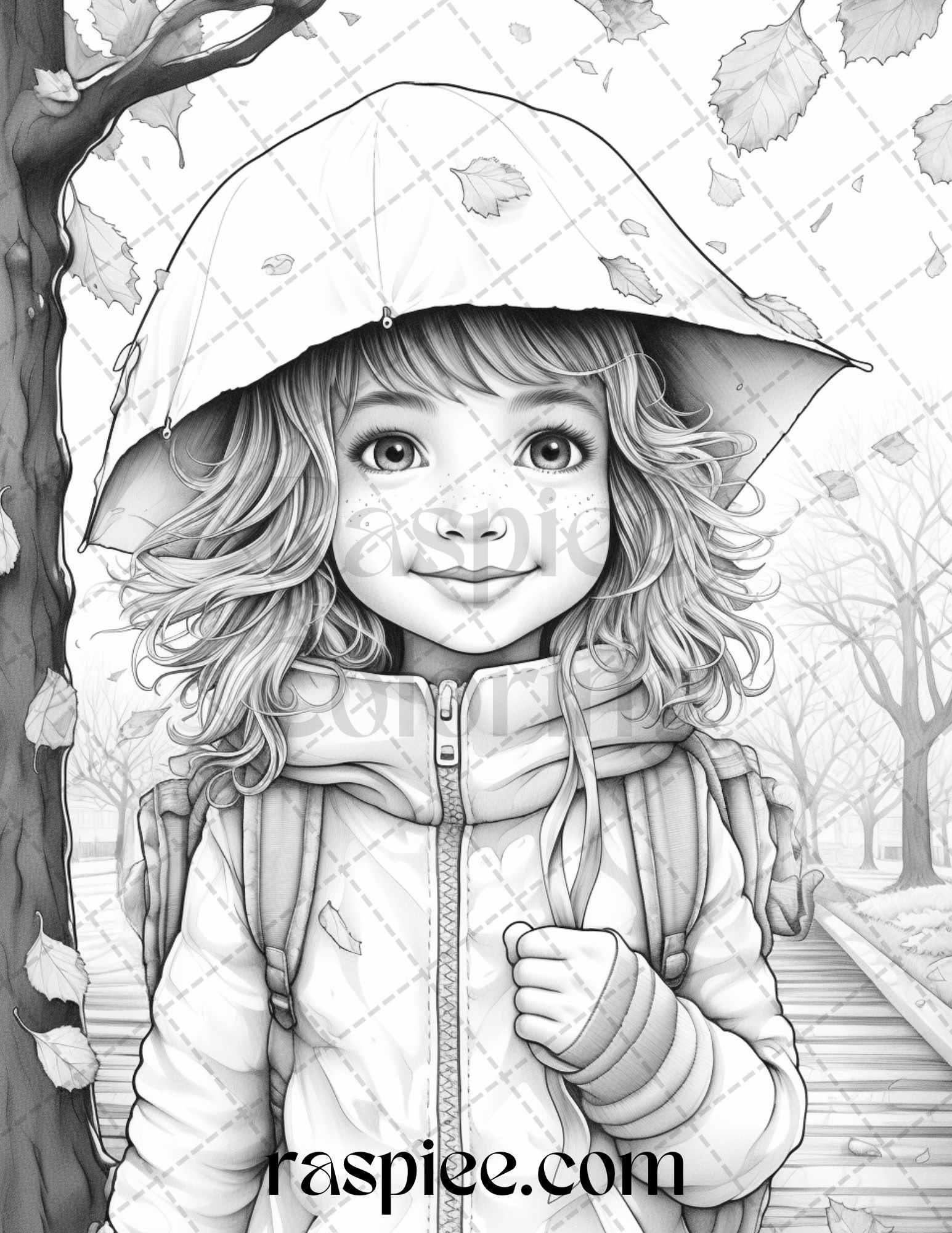 40 Rainy Autumn Day Grayscale Coloring Pages Printable for Adults and Kids, PDF File Instant Download