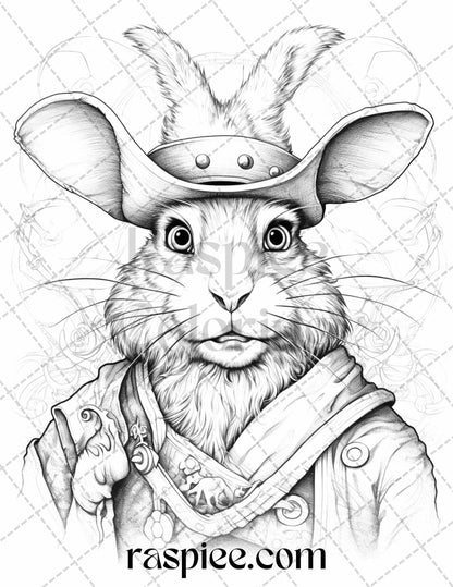 40 Pirate Animals Grayscale Coloring Pages Printable for Adults, PDF File Instant Download