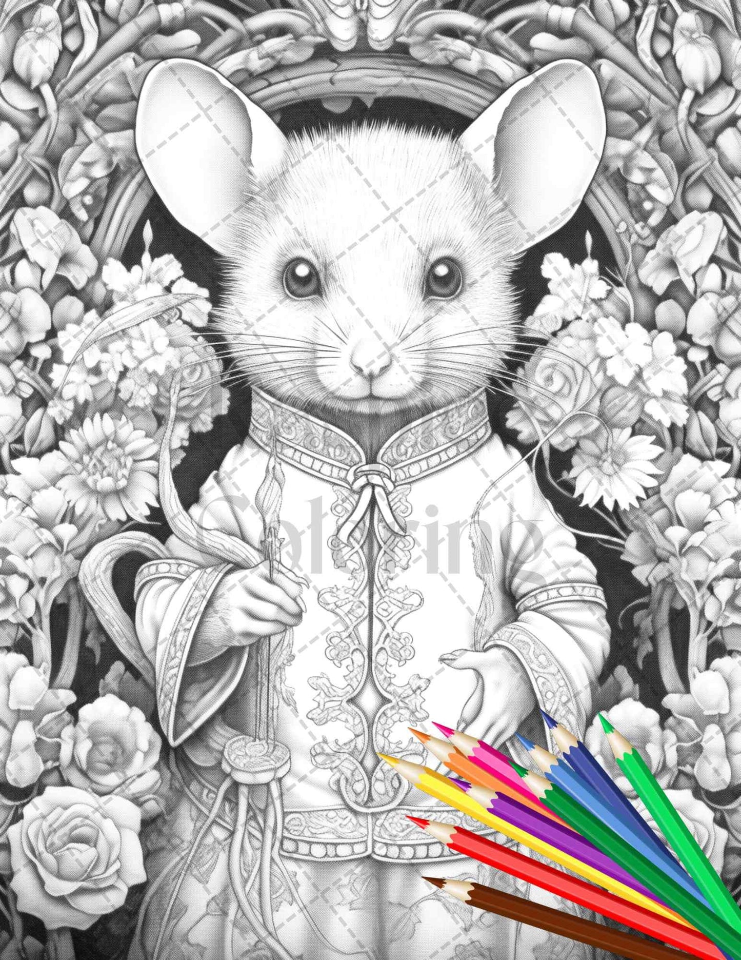 40 Little Mouse Prince Grayscale Coloring Pages Printable for Adults, PDF File Instant Download