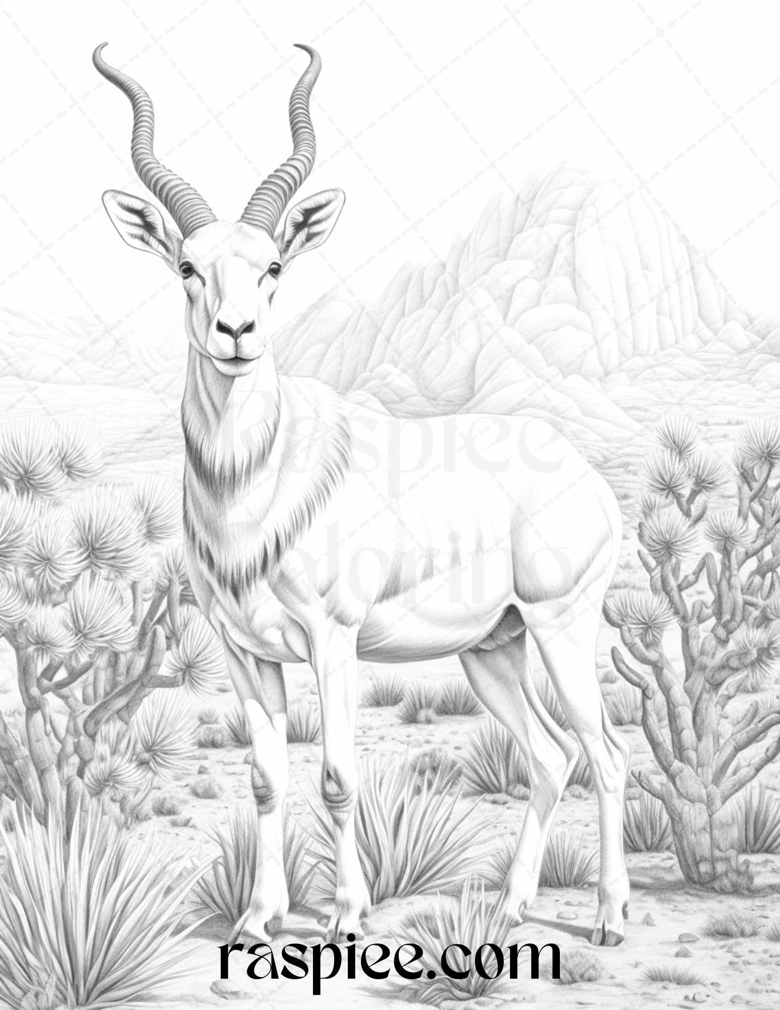 43 Desert Animals Grayscale Coloring Pages Printable for Adults, PDF File Instant Download