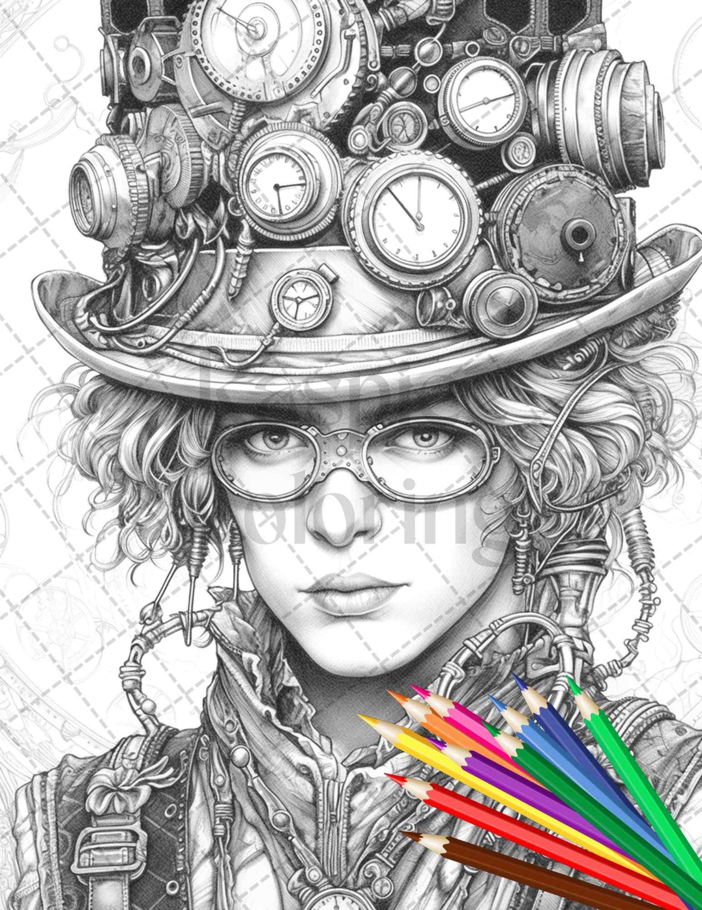 42 Steampunk Mens Grayscale Coloring Pages Printable for Adults, PDF File Instant Download