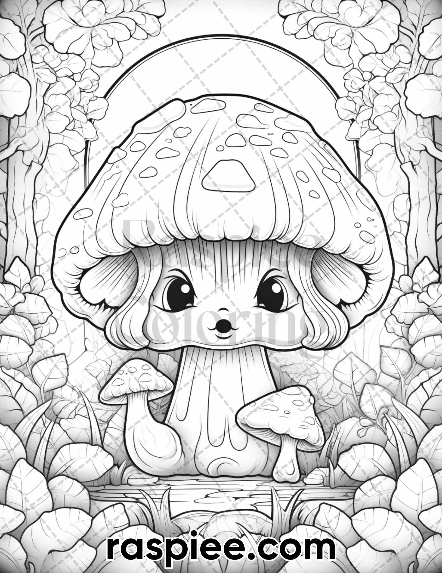 40 Kawaii Mushrooms Grayscale Coloring Pages for Adults, Printable PDF Instant Download