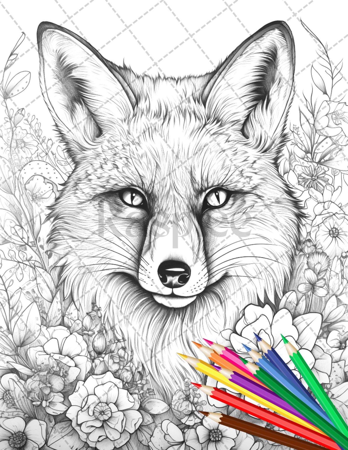 30 Animal Floral Printable Coloring Pages for Adults, Grayscale Coloring Book, Printable PDF File Download