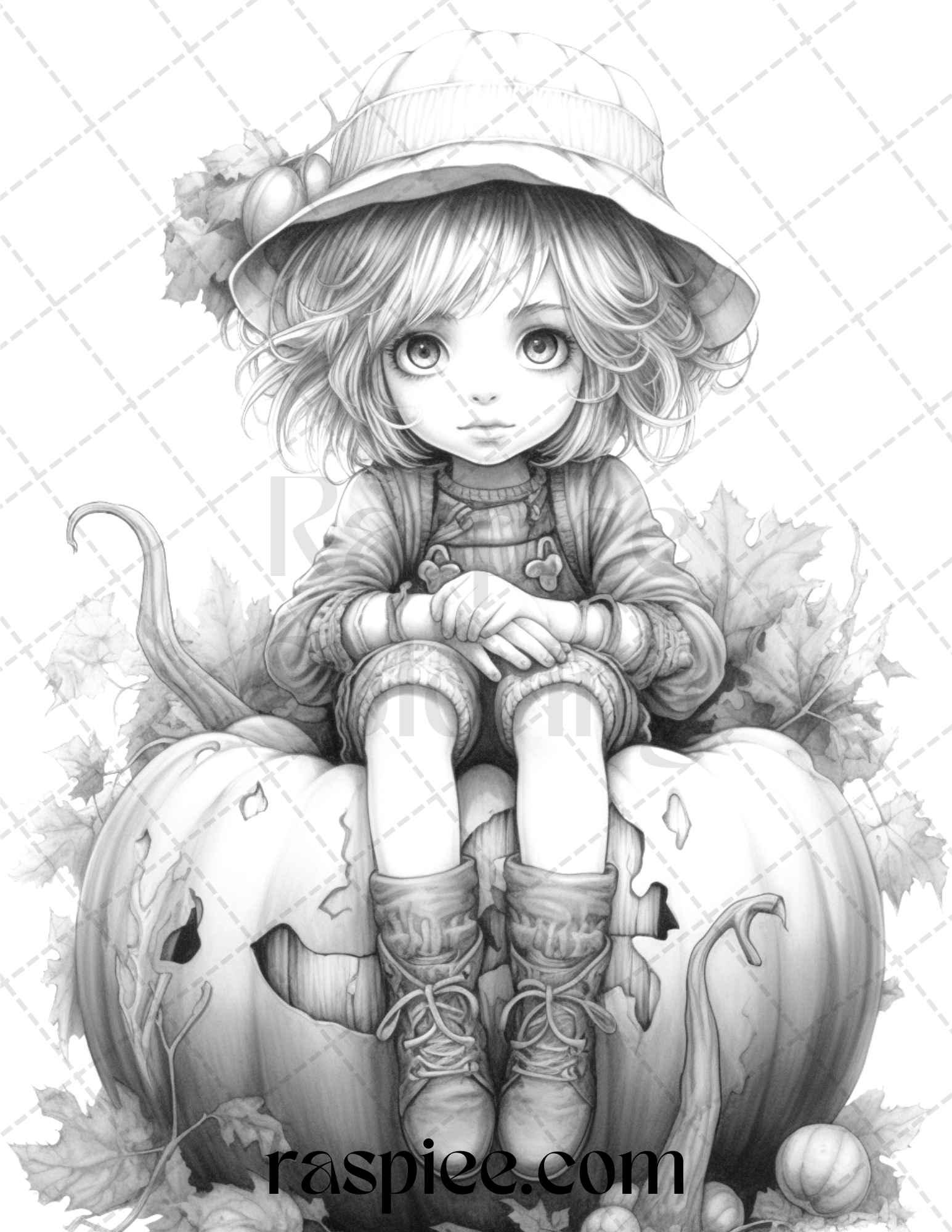 40 Pumpkin Fairy Girls Grayscale Coloring Pages Printable for Adults, PDF File Instant Download