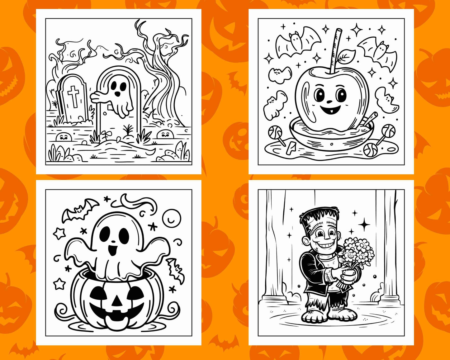 100 Bold and Easy Cute Halloween Coloring Pages Printable PDF Instant Download