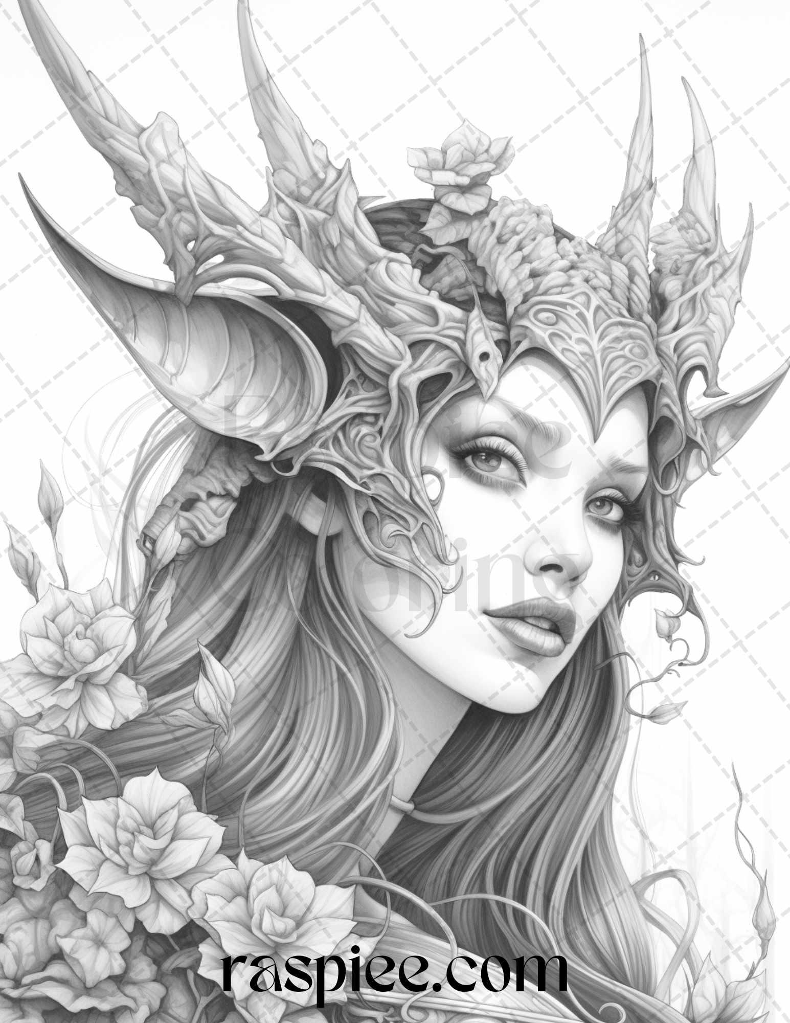 40 Dark Evil Fairy Grayscale Coloring Pages Printable for Adults, PDF File Instant Download