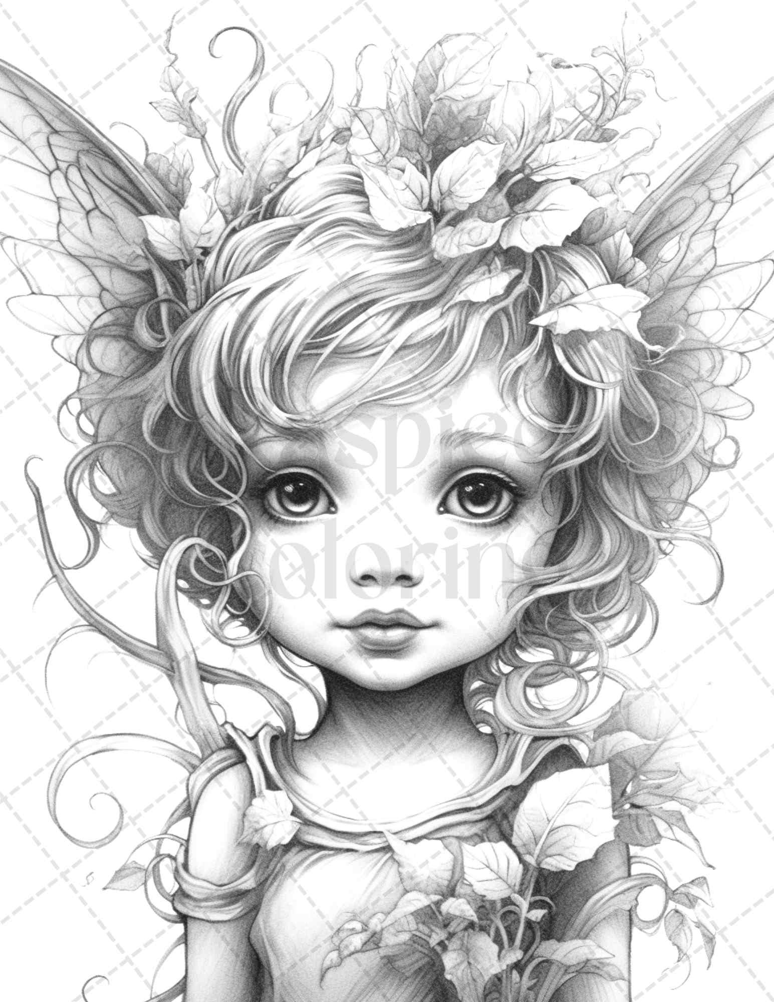 45 Adorable Chibi Fairy Grayscale Coloring Pages Printable for Adults, PDF File Instant Download