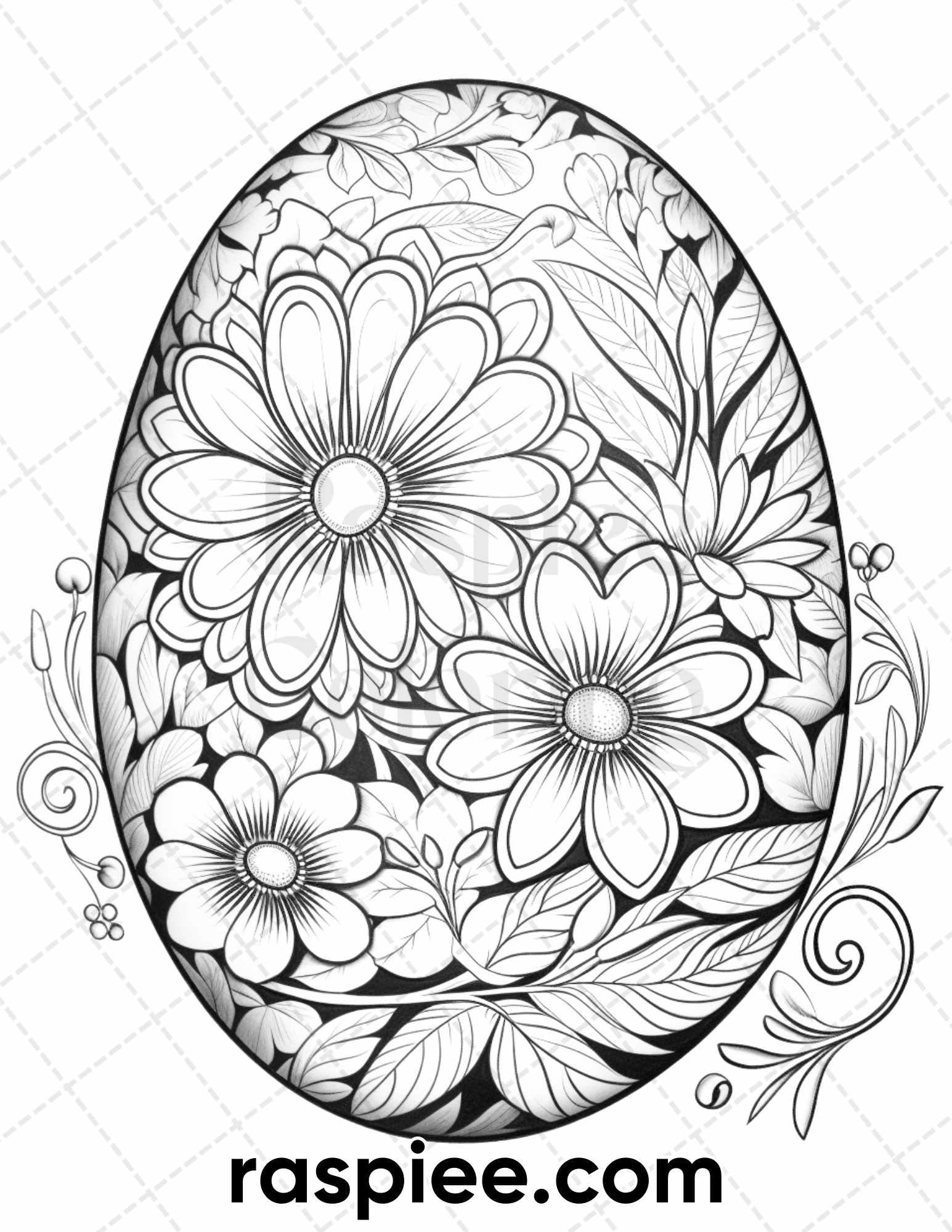 45 Easter Egg Grayscale Adult Coloring Pages, Printable PDF Instant Download