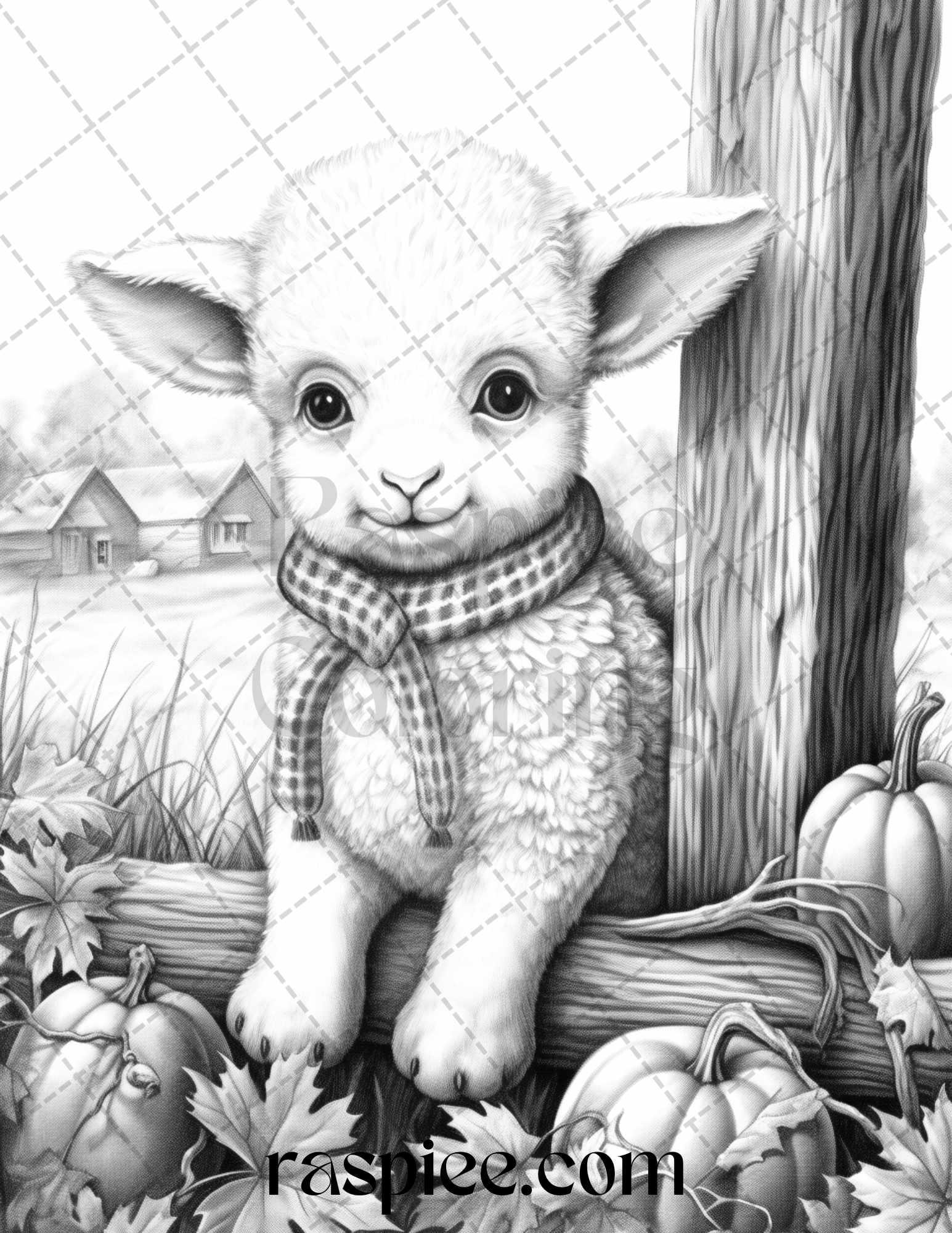 40 Cute Fall Animals Grayscale Coloring Pages Printable for Adults and Kids, PDF File Instant Download