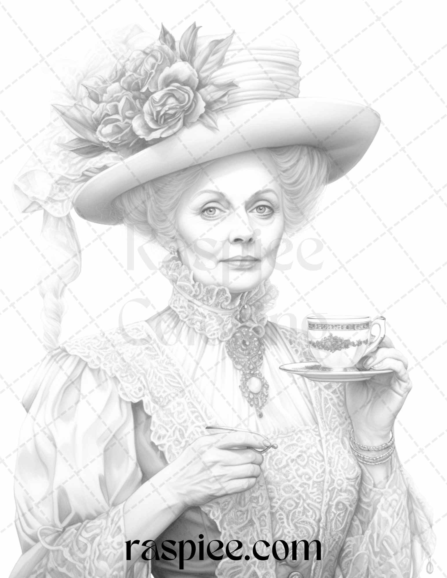 50 Victorian Grandma Grayscale Coloring Pages Printable for Adults, PDF File Instant Download