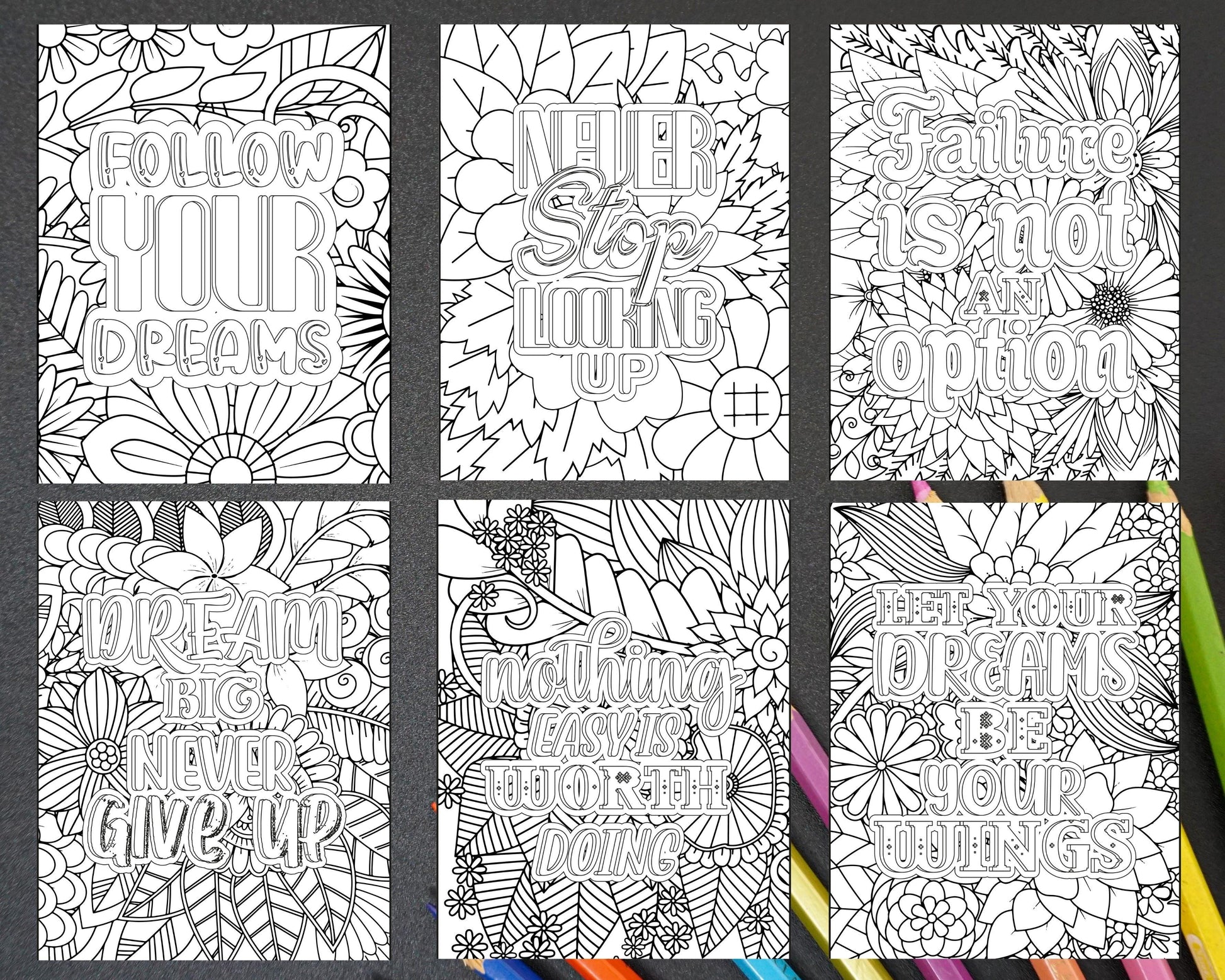 100 Free Motivational Quotes Adult Coloring Pages Printable PDF Instant Download