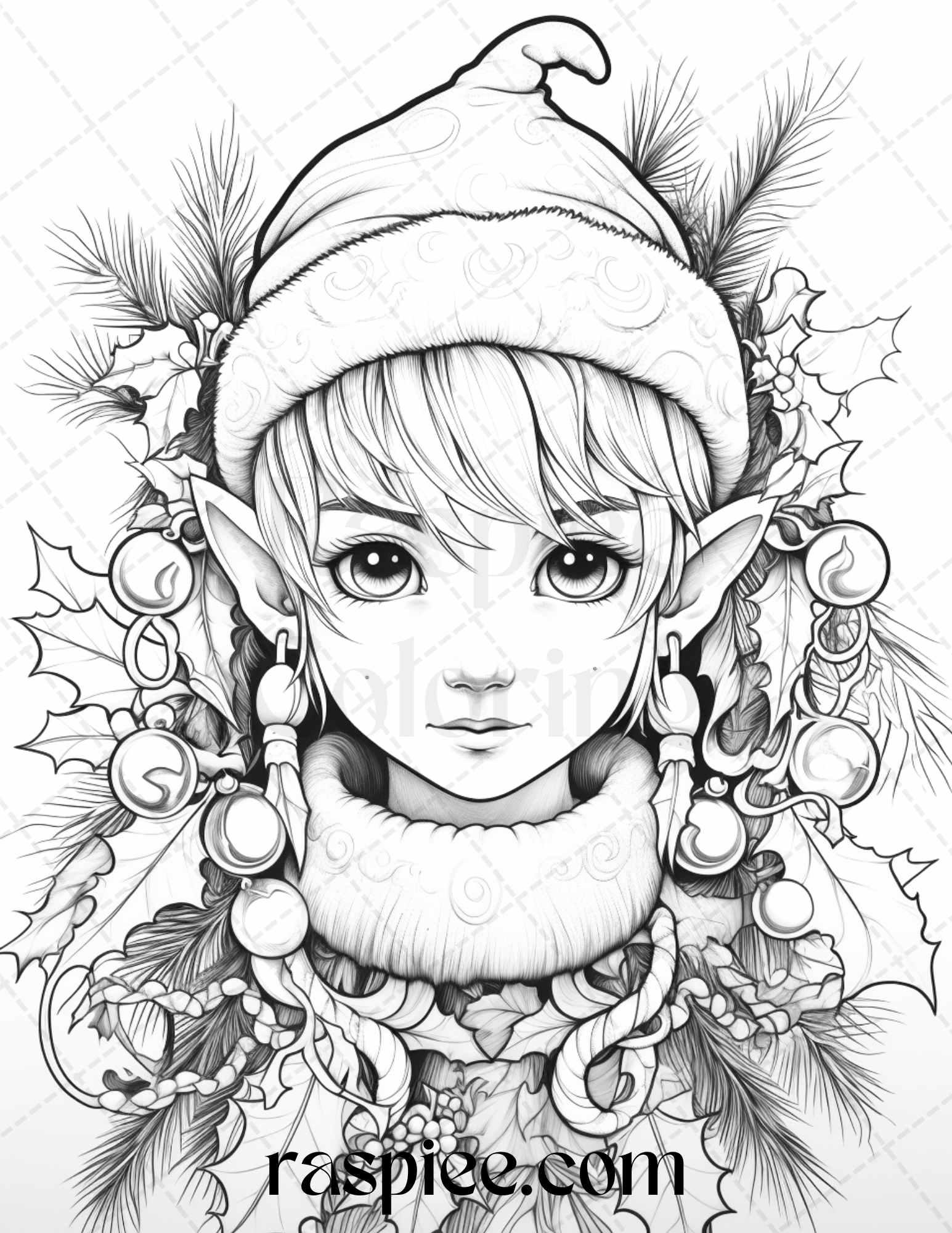 110 Christmas Elves Grayscale Coloring Pages Printable for Adults Kids, PDF File Instant Download