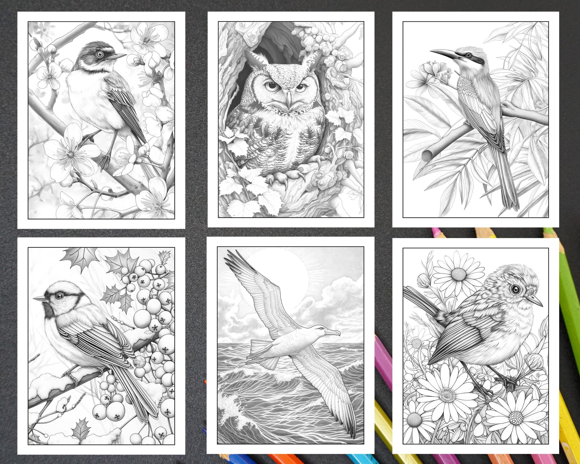 50 Beautiful Birds Adult Coloring Pages Printable PDF Instant Download