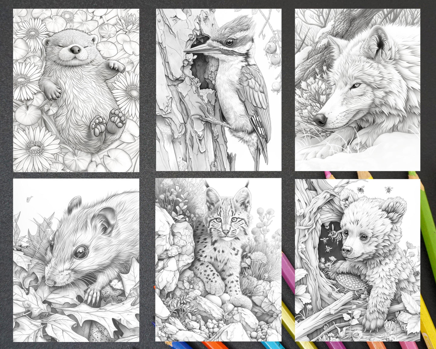 50 Baby Woodland Creatures Adult Coloring Pages Printable PDF Instant Download