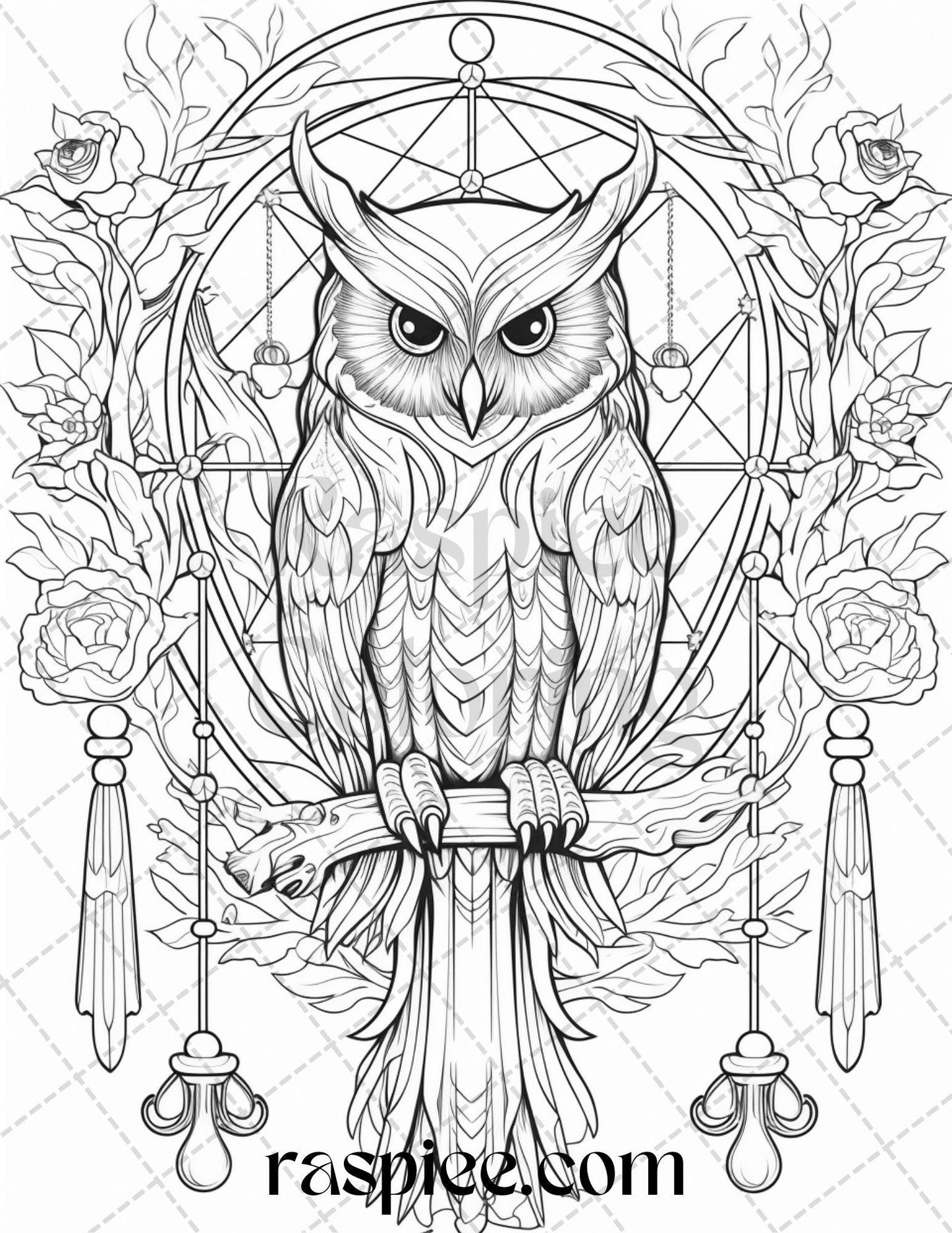 40 Floral Owl Grayscale Printable Coloring Pages for Adults, PDF File Instant Download