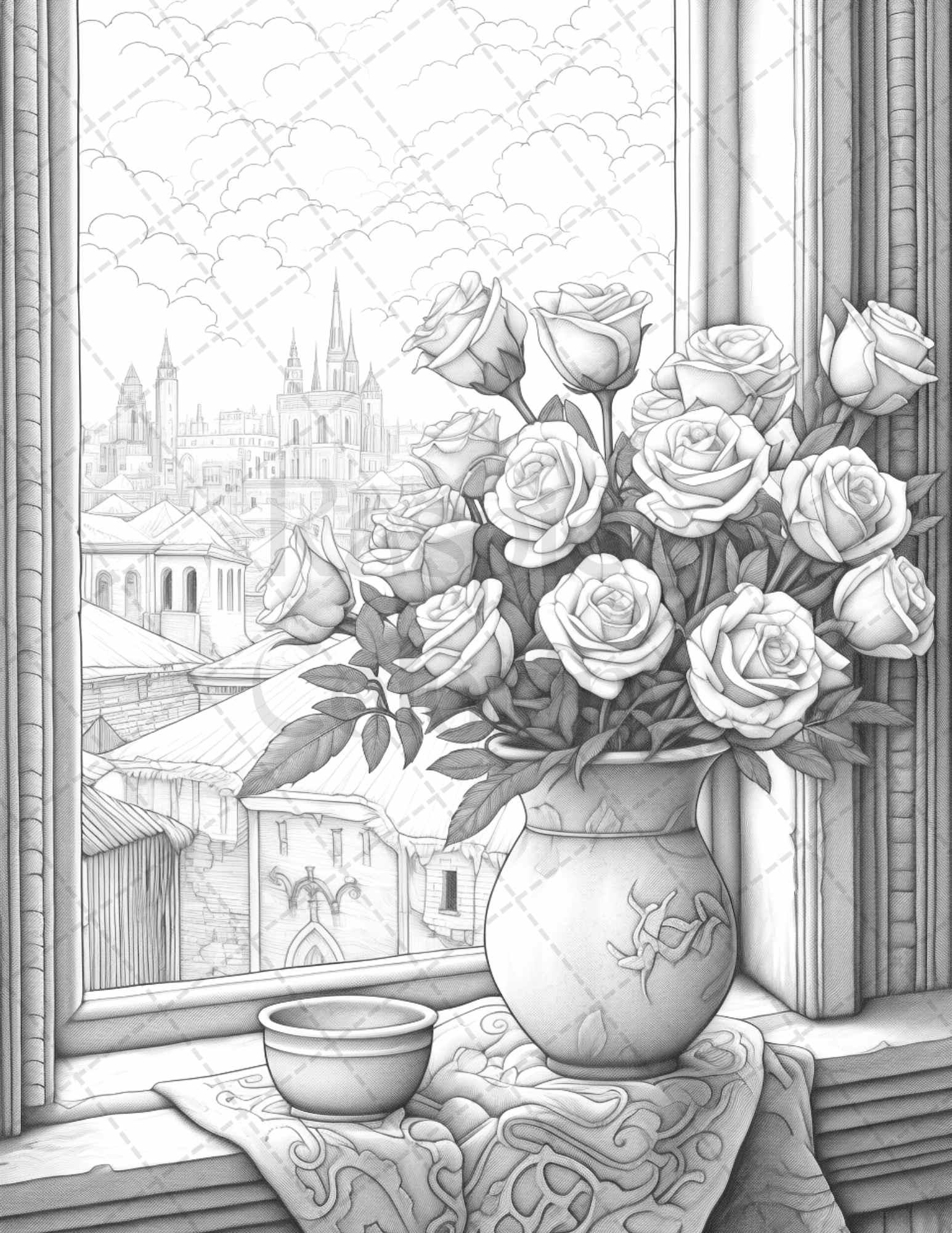 40 Captivating Roses Grayscale Coloring Pages Printable for Adults, PDF File Instant Download