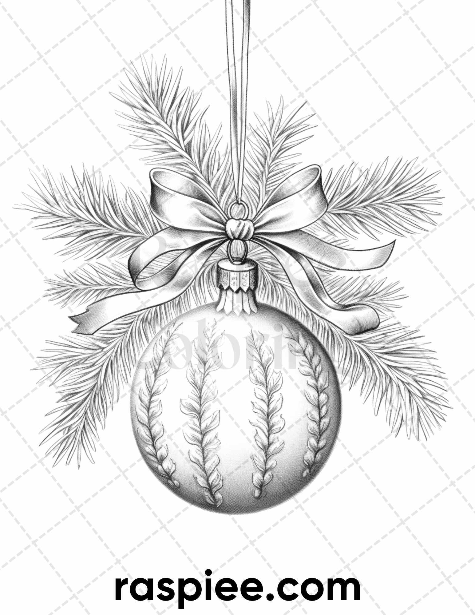 40 Christmas Balls Grayscale Coloring Pages Printable for Adults, PDF File Instant Download