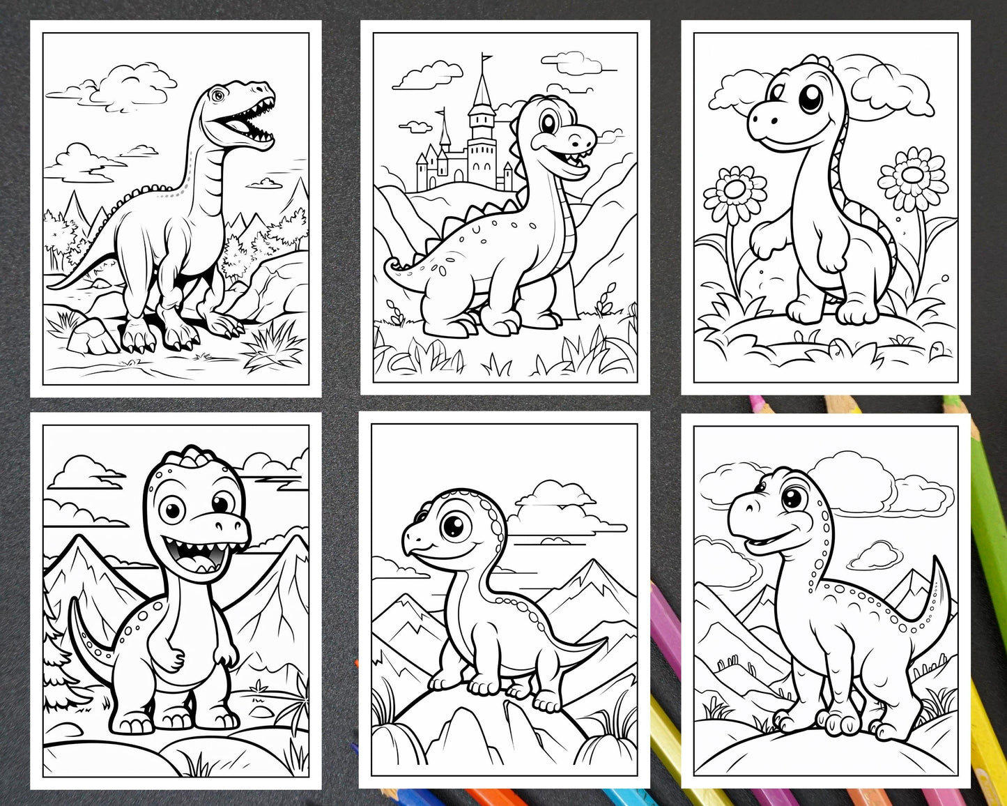 250 Adorable Dinosaur Coloring Pages for Kids, Fun & Educational Activity Printable PDF Instant Download