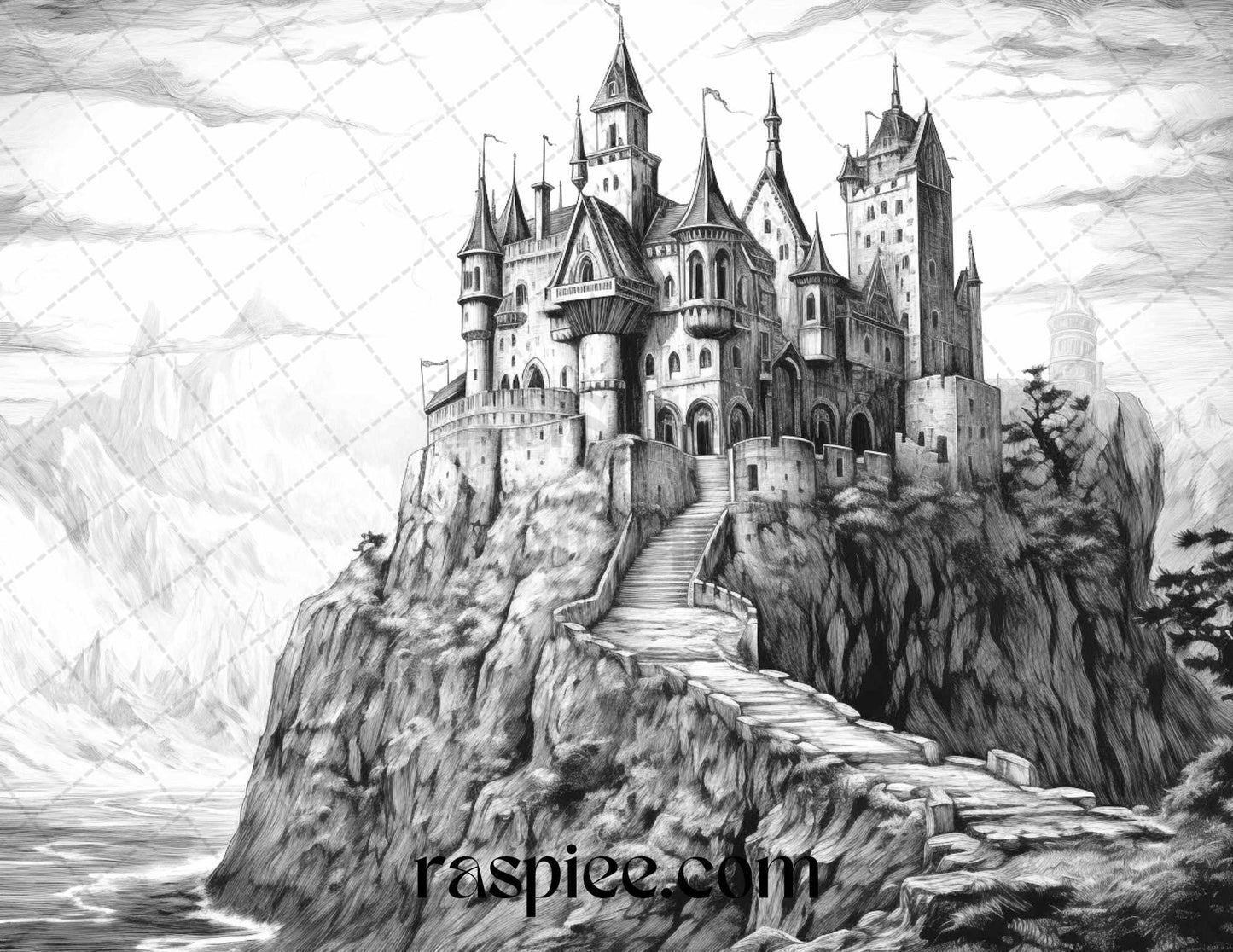 40 Halloween Landscapes Grayscale Coloring Pages Printable for Adults, PDF File Instant Download