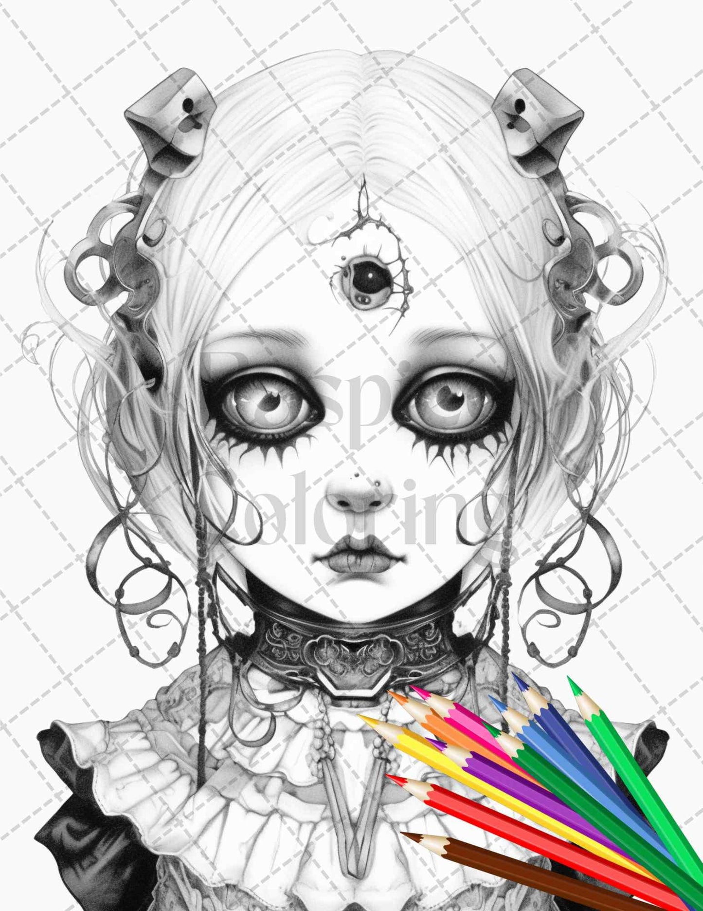 40 Creepy Porcelain Dolls Grayscale Coloring Pages for Adults, PDF File Instant Download