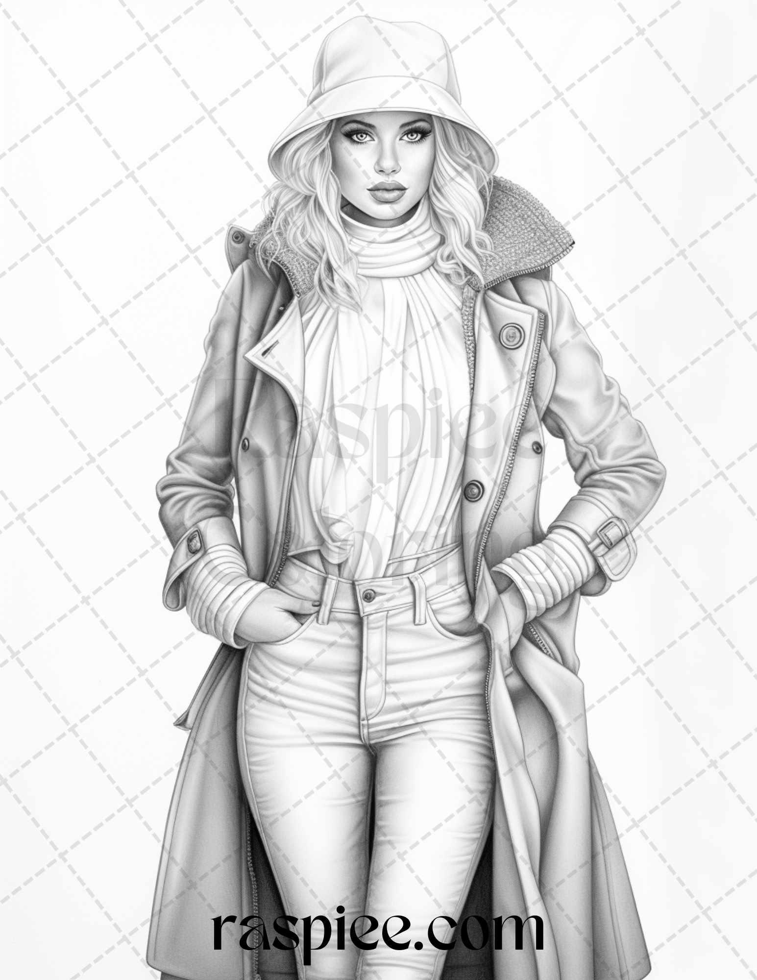 40 Fall Fashion Grayscale Coloring Pages for Adults, Printable PDF File Instant Download