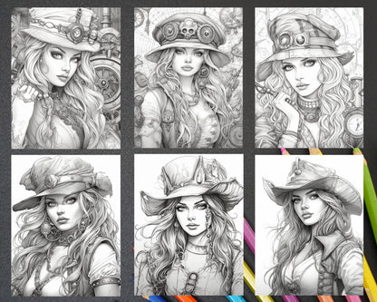 48 Beautiful Pirate Princess Coloring Book Printable for Adults, Grayscale Coloring Page, PDF File Instant Download