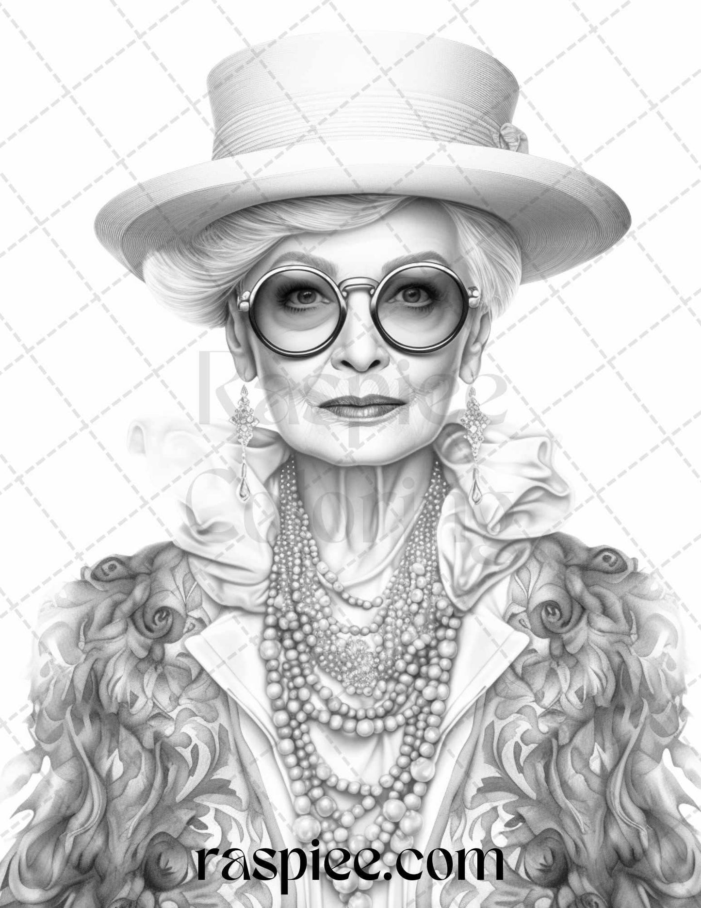 40 Fashionista Grandma Grayscale Coloring Pages Printable for Adults, PDF File Instant Download