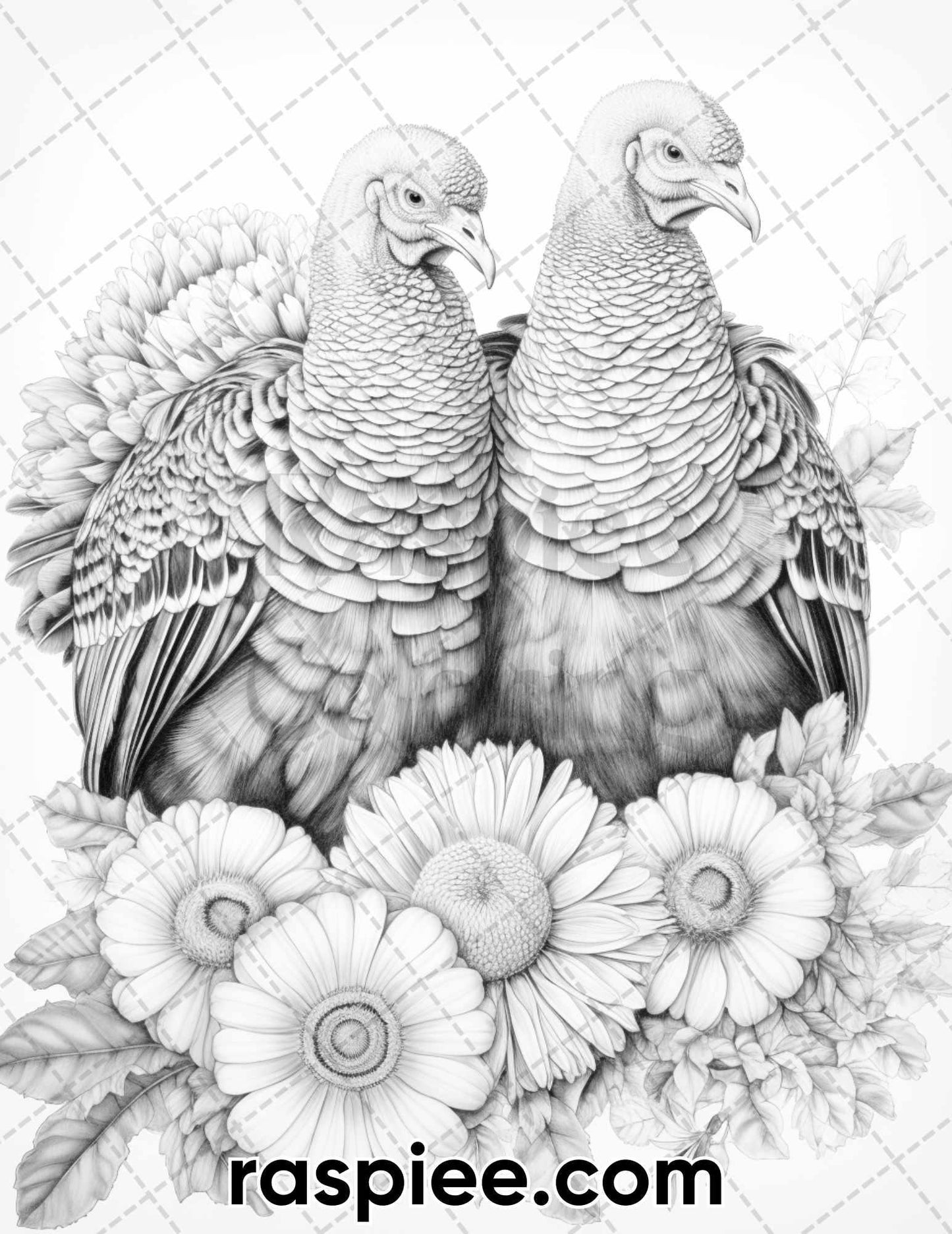 40 Floral Animal Couple Grayscale Coloring Pages for Adults, Printable PDF Instant Download