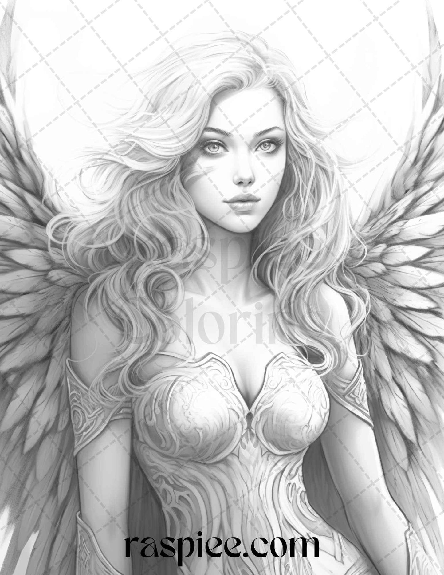 42 Enchanting Angels Grayscale Coloring Pages Printable for Adults, PDF File Instant Download