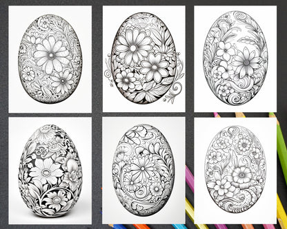 45 Easter Egg Grayscale Adult Coloring Pages, Printable PDF Instant Download