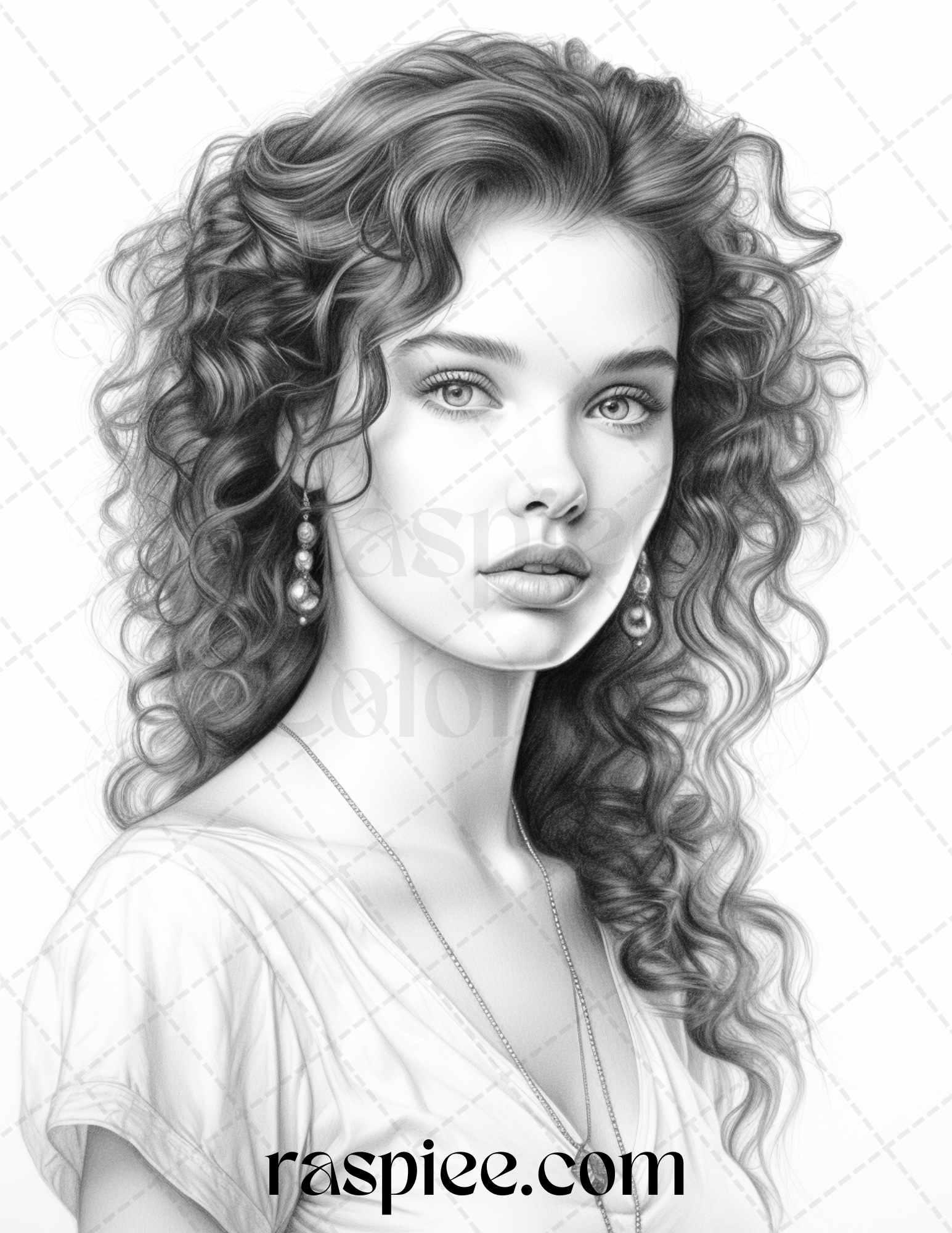 1980s Retro Beautiful Women Grayscale Coloring Pages for Adults, PDF File Instant Download