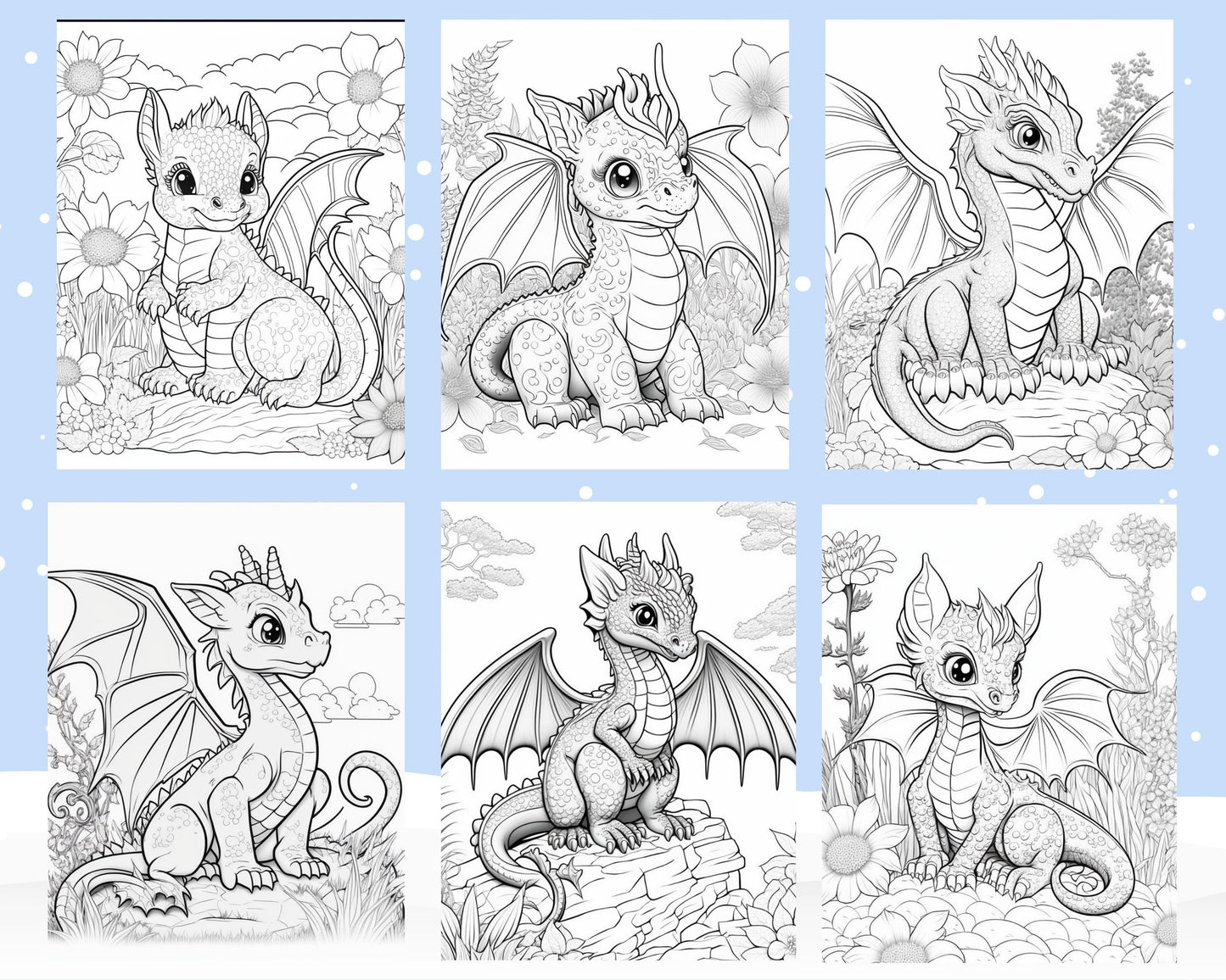 100 Adorable Dragon Printable Coloring Pages for Kids, Printable PDF File Instant Download