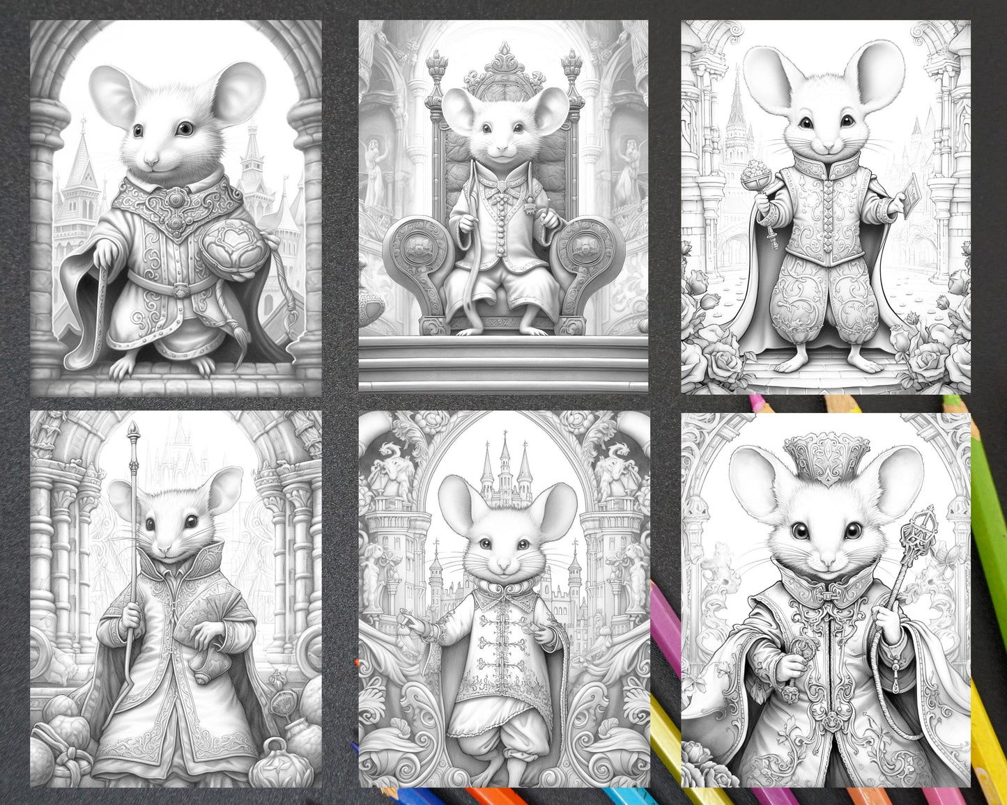 40 Little Mouse Prince Grayscale Coloring Pages Printable for Adults, PDF File Instant Download