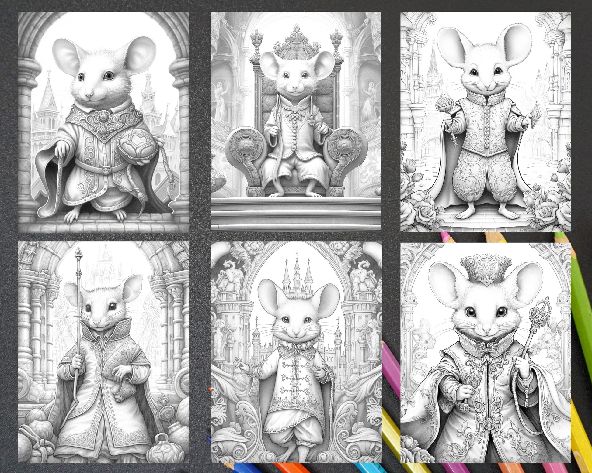 40 Little Mouse Prince Grayscale Coloring Pages Printable for Adults, PDF File Instant Download