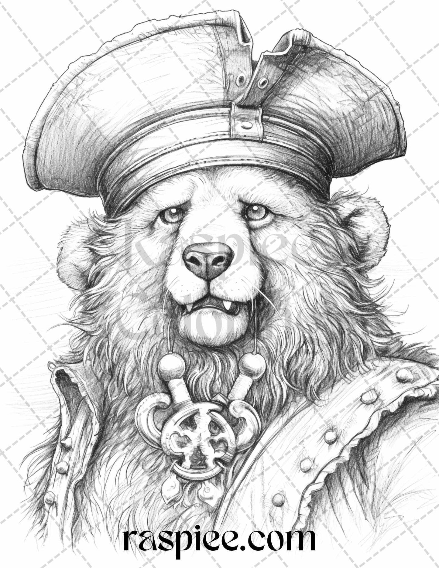 40 Pirate Animals Grayscale Coloring Pages Printable for Adults, PDF File Instant Download