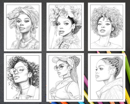 50 Black Women Portrait Coloring Pages for Adults Printable PDF Instant Download