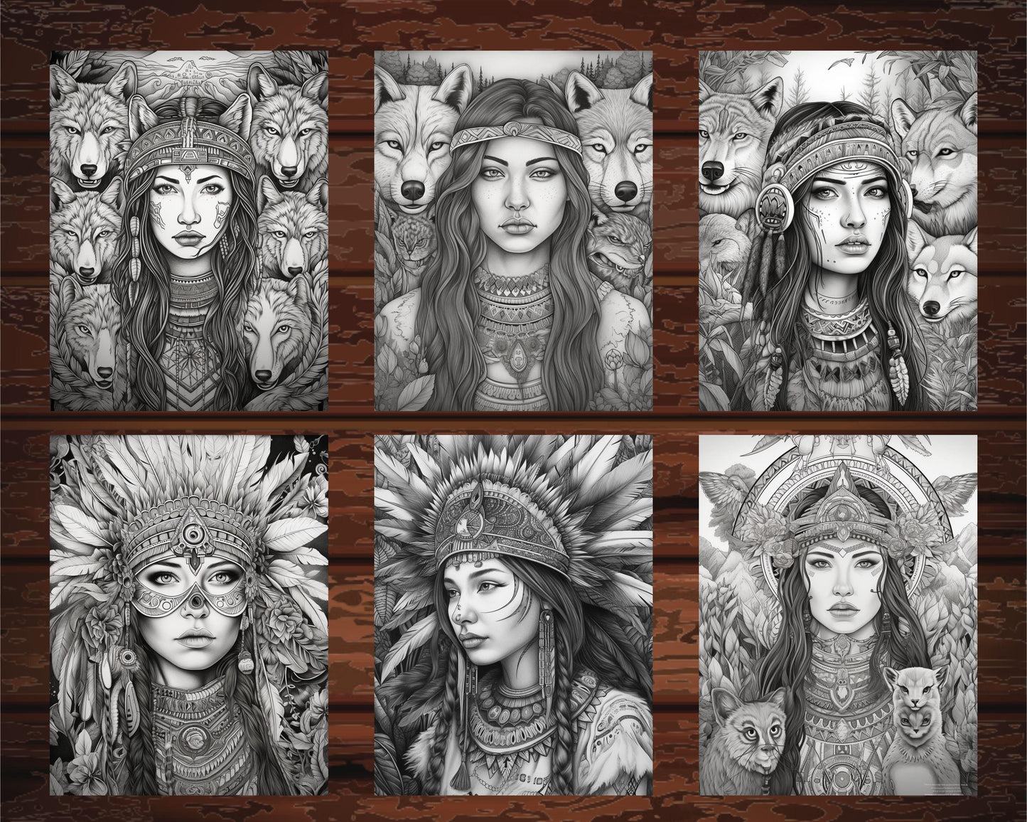 30 Native American Girls Printable Coloring Pages for Adult, Native American Culture Grayscale Coloring Book, Printable PDF File Download