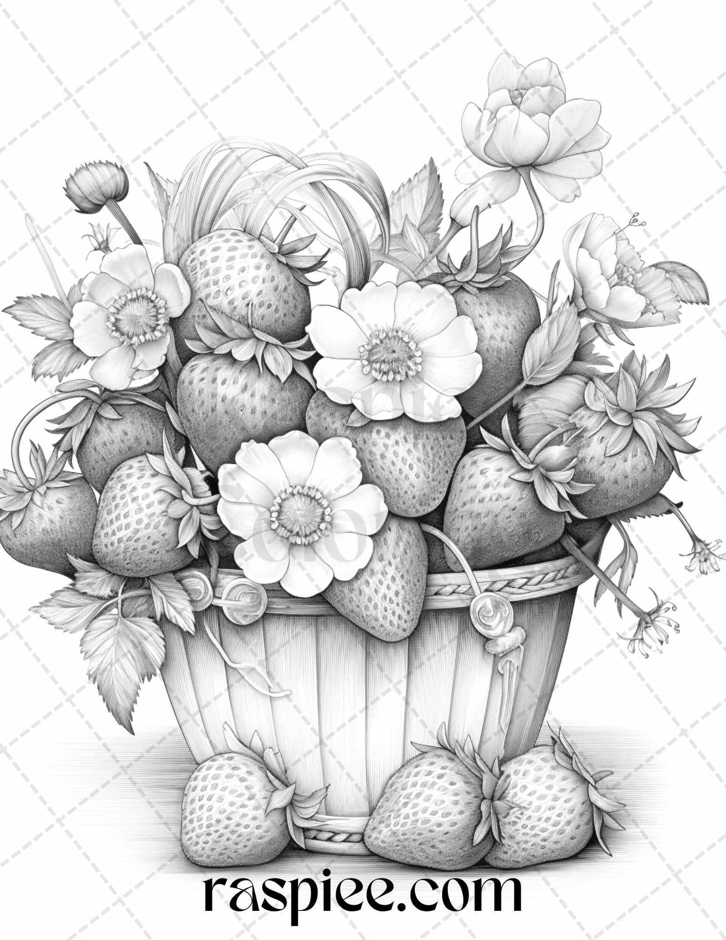 40 Fruit Basket Grayscale Coloring Pages Printable for Adults, PDF File Instant Download