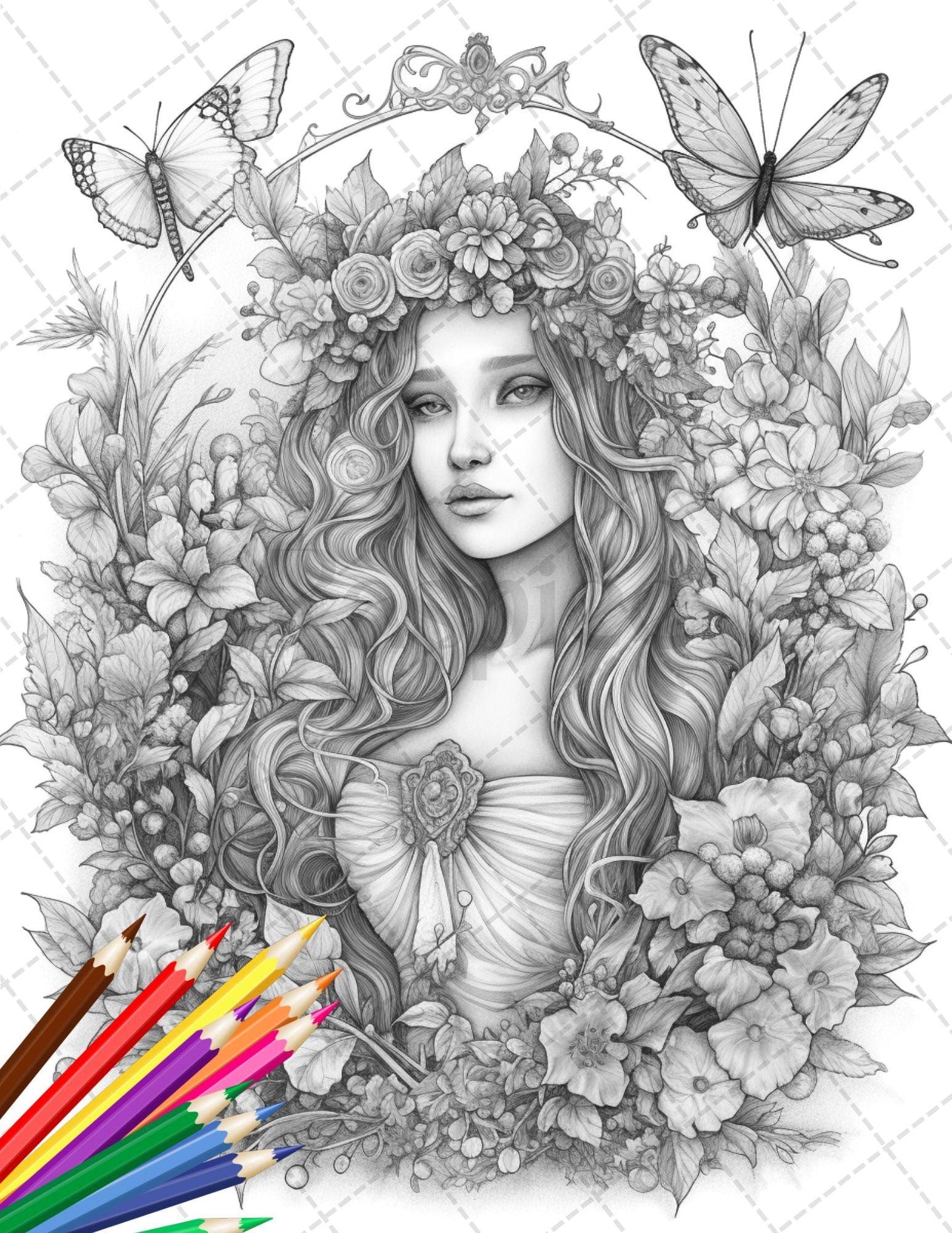 30 Beautiful Fairies Coloring Page Book for Adults, Flower Fairy Grayscale Coloring Book, Fairy Coloring Sheets, Printable PDF File Download