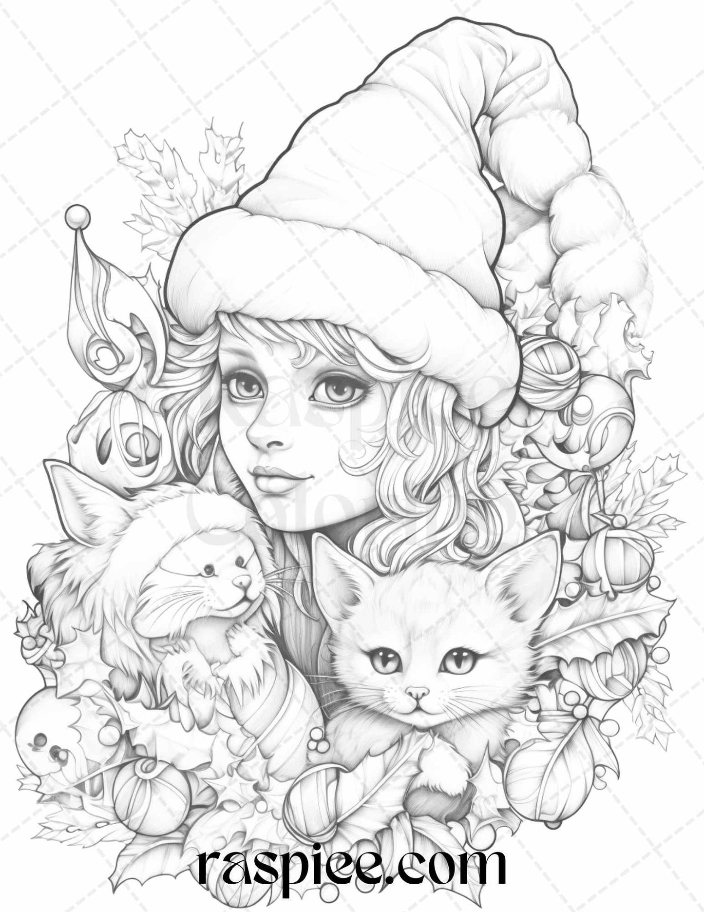 110 Christmas Elves Grayscale Coloring Pages Printable for Adults Kids, PDF File Instant Download