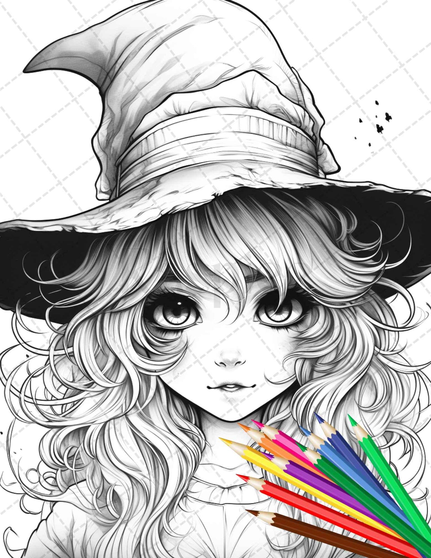 40 Cute Witches Coloring Pages Printable for Adults, Grayscale Coloring Page, PDF File Instant Download