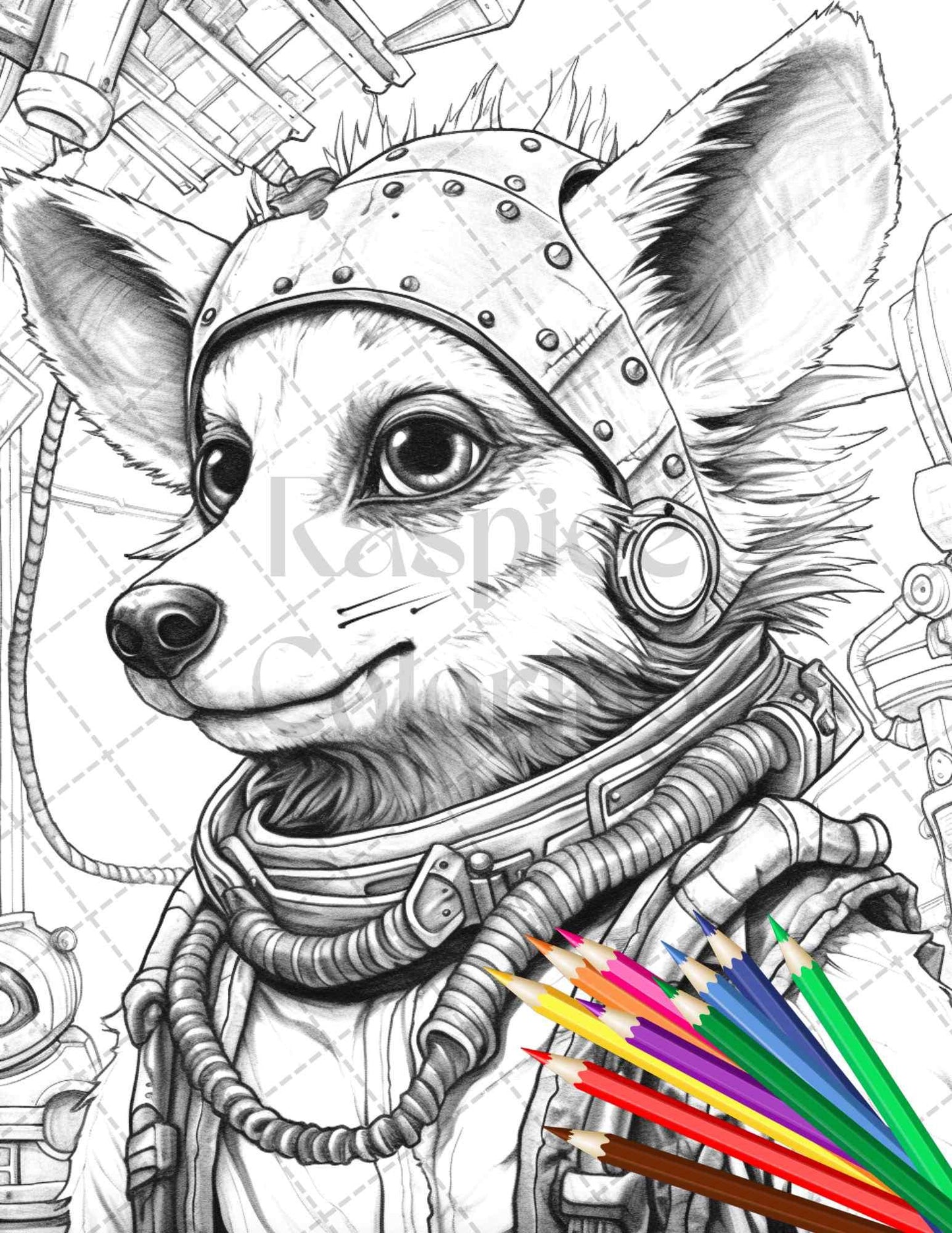 45 Steampunk Animals Grayscale Coloring Pages Printable for Adults Vol. 2, PDF File Instant Download