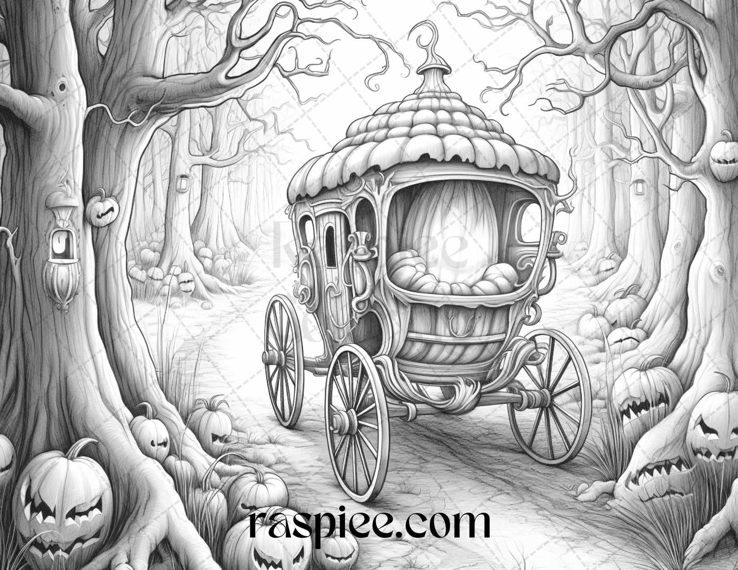 40 Halloween Landscapes Grayscale Coloring Pages Printable for Adults, PDF File Instant Download