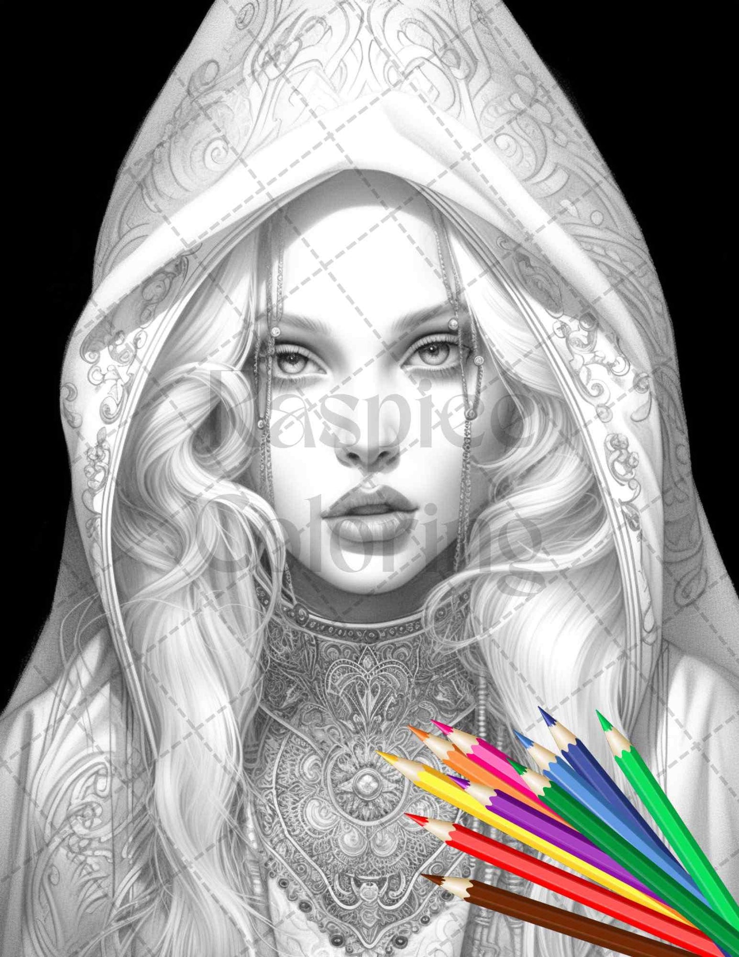 40 Beautiful Gothic Girls Grayscale Coloring Pages Printable for Adults, PDF File Instant Download