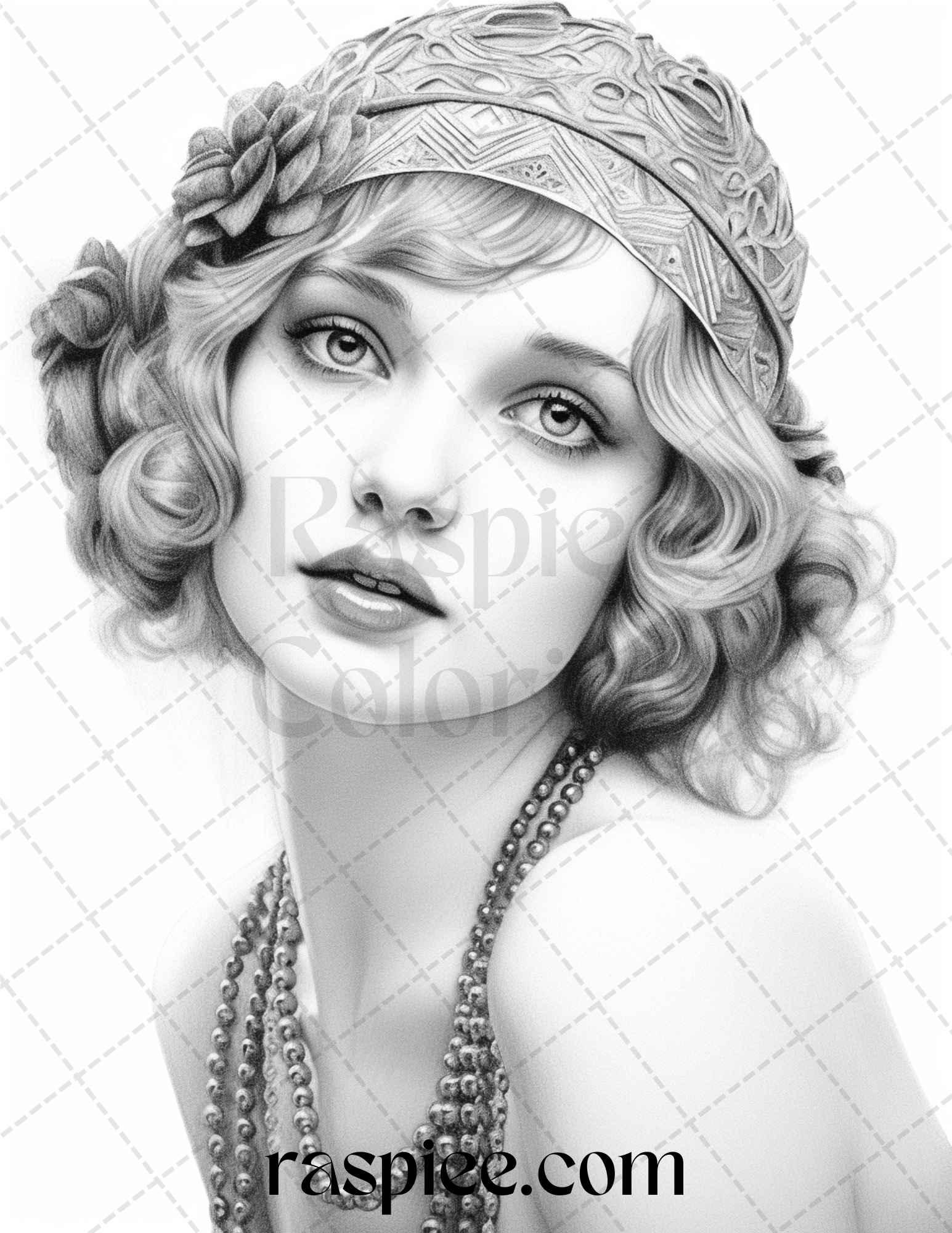 40 Beautiful Gatsby Girls Grayscale Coloring Pages Printable for Adults, PDF File Instant Download